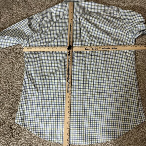 Peter Millar Shirt Mens XL Nanoluxe Blue Green White Plaid Cotton Dress - Picture 4 of 6